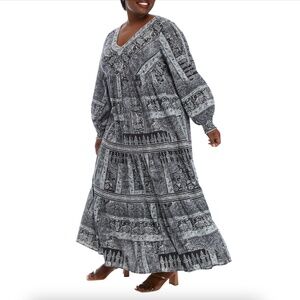 Plus Size Blouson Sleeve Tiered Maxi Dress